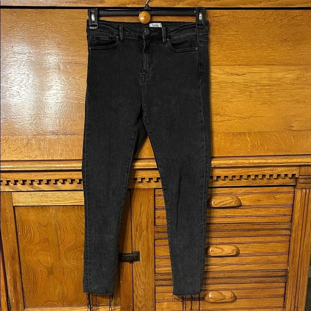 Simple Society Womens Grunge Skinny Jeans Faded Black Raw Hem High Rise Sz 7/28